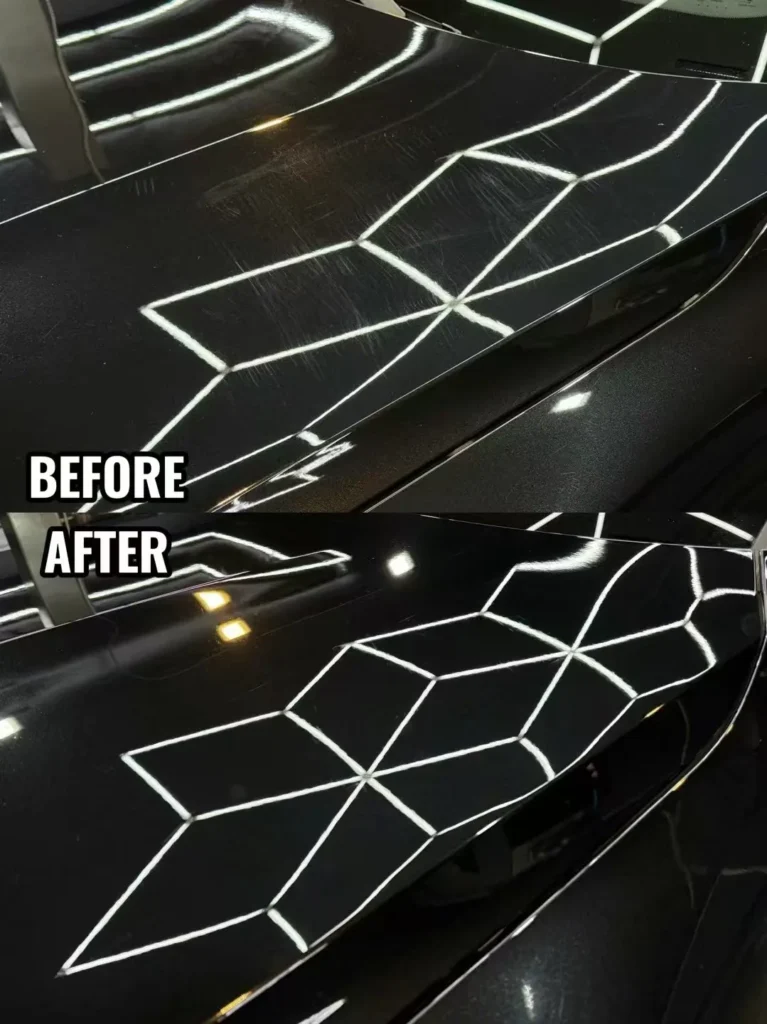 Before and after paint correction on blue paint
