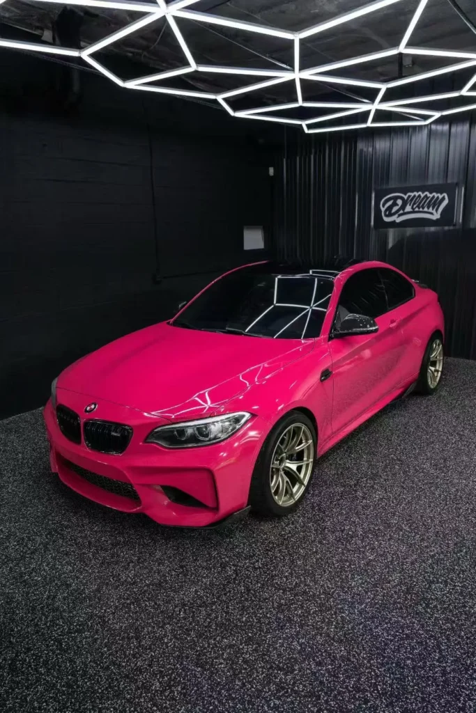 Pink vinyl wrapped BMW M2