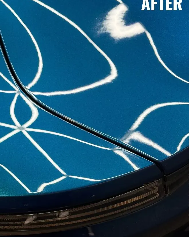 Before and after paint correction on a black hood — Paint Correction at Dream Auto Garage, Columbus OH